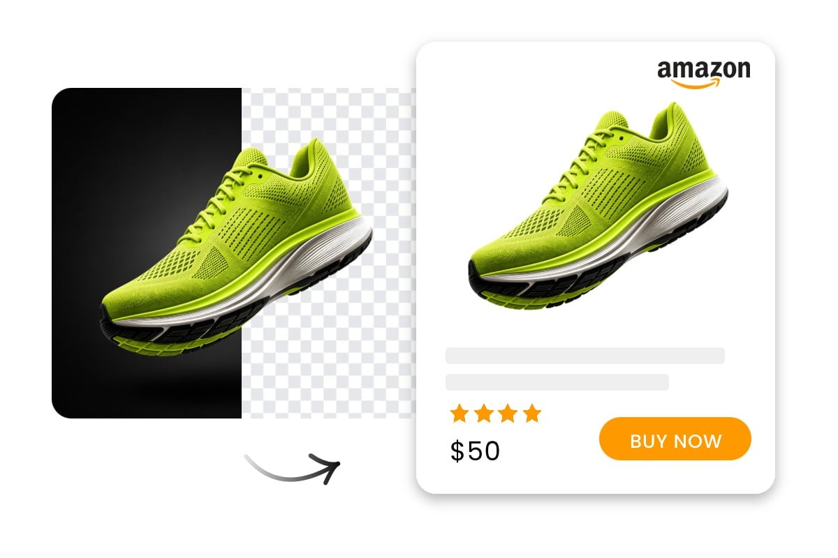 Remove the black background from a green shoe image and use it on an ecommerce platform