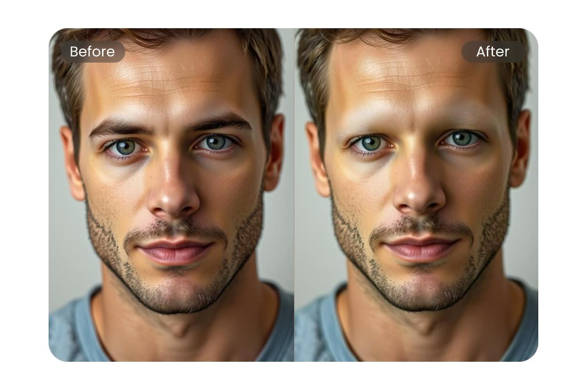 Remove the eyebrows of a handsome man for a bare brow look