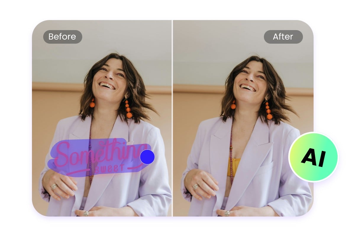 Remove the stamp on a girl photo using ai