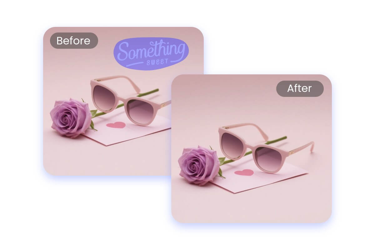 Remove the text watermark from an ai product image of sunglasses