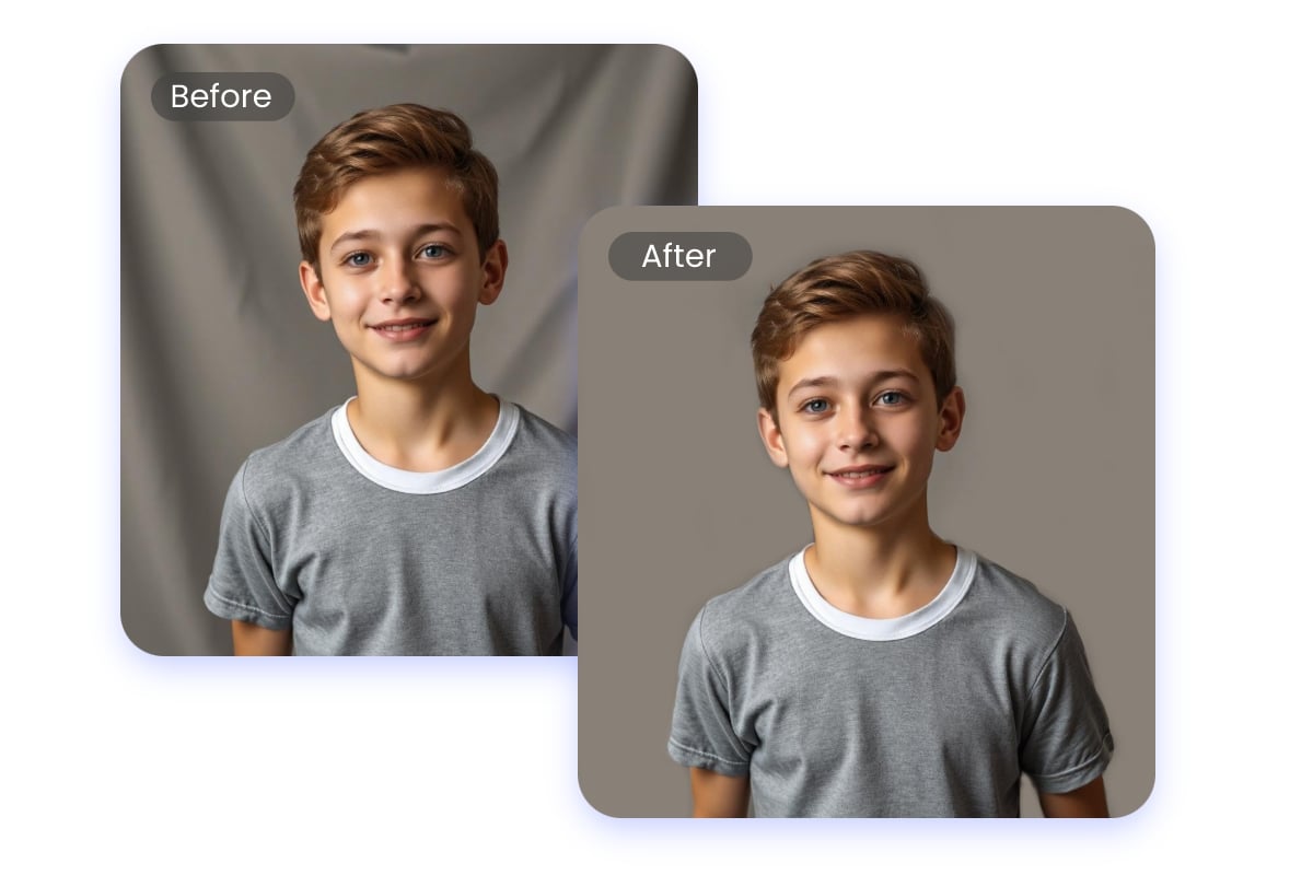 Remove wrinkles from a photo backdrop with a boy