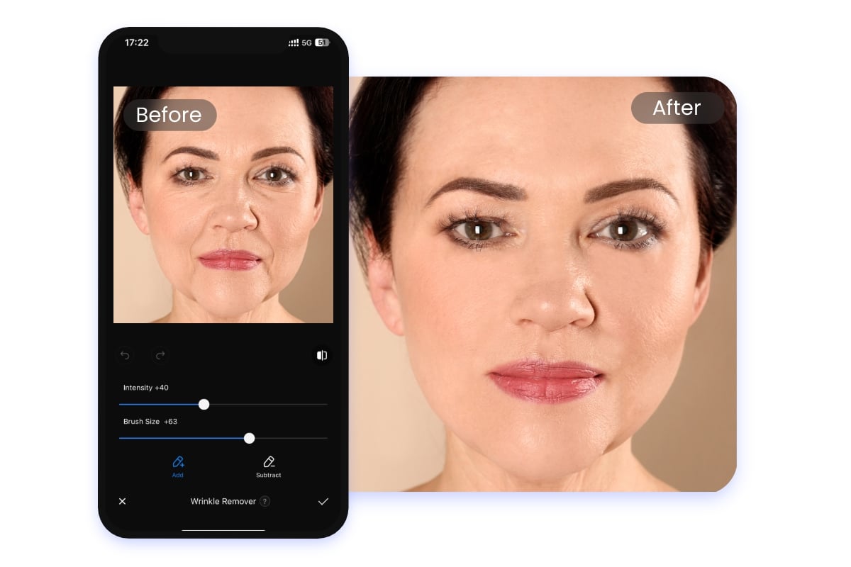 Remove wrinkles on fotor mobile app