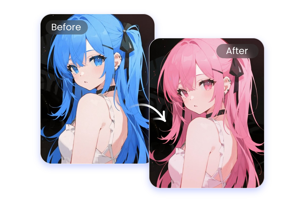 Replace an anime characters blue hair with pink