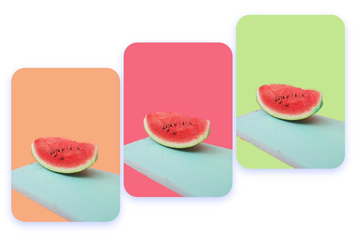 Replace the background color in an image of a watermelon with a different color