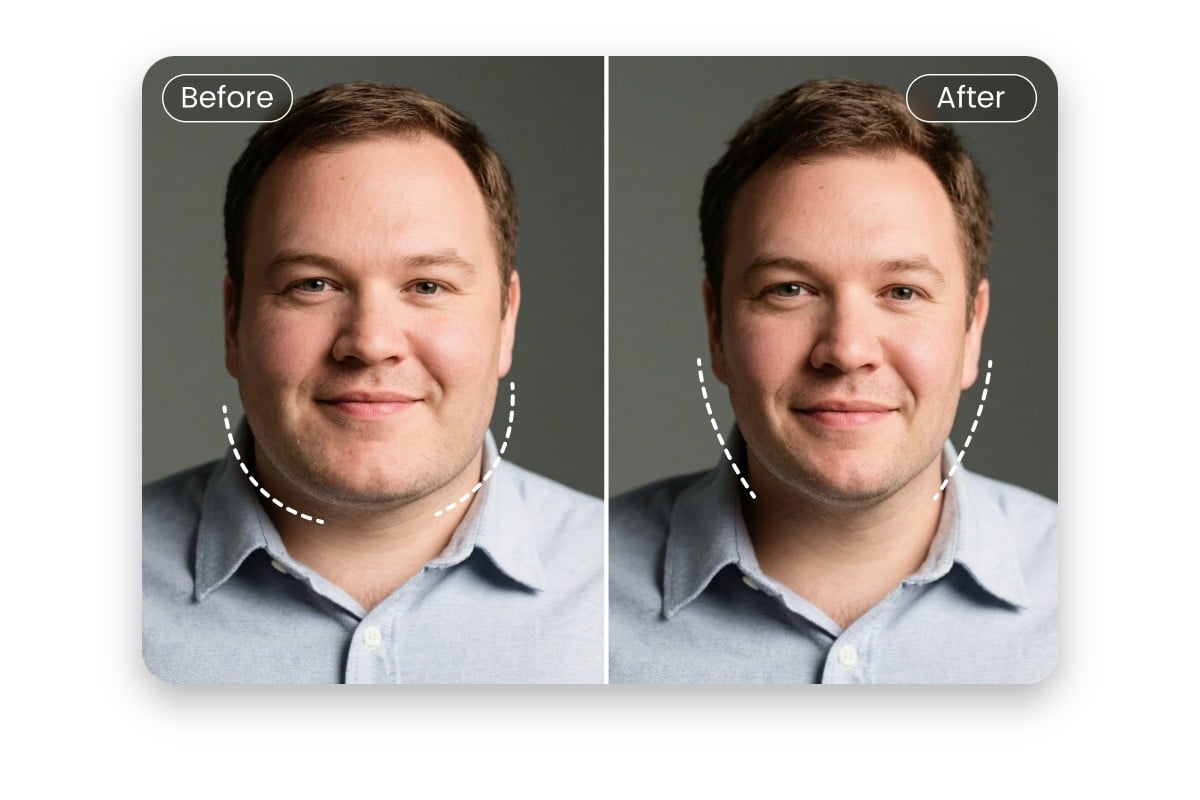 Reshape the round face of a man to the oval one