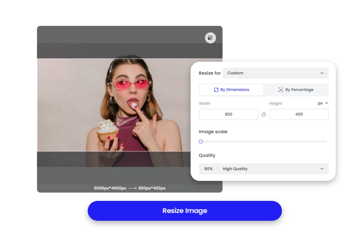 Redimensionner l’image d’une belle jeune fille à la taille appropriée pour Facebook avec l’outil de redimensionnement de Fotor