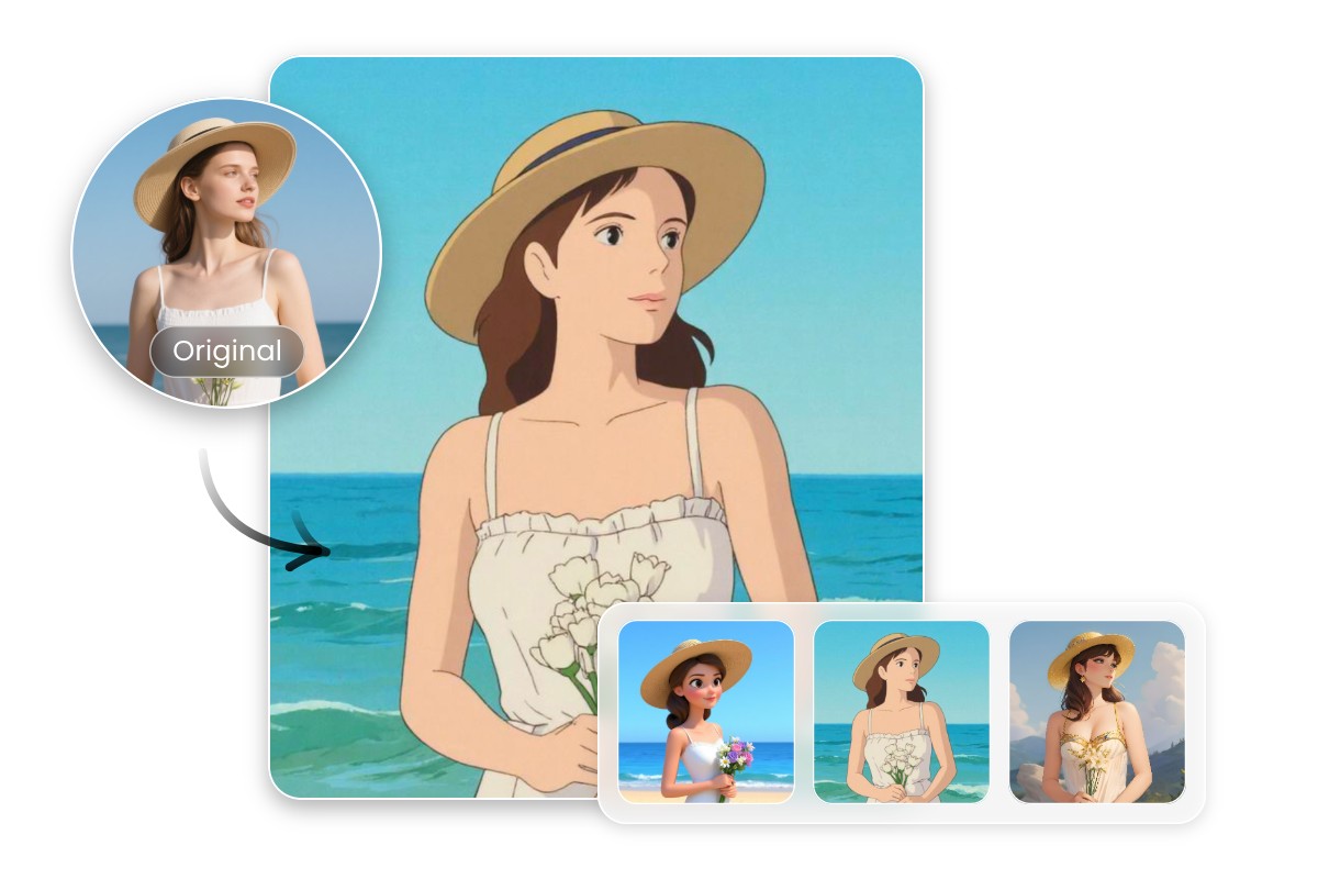 Restyle photos into trending art styles like anime or 3D