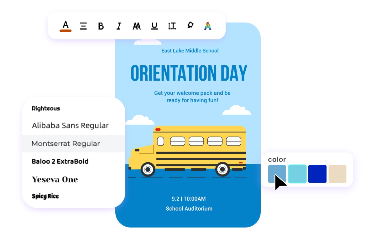 School poster maker featuring a template about orientation day for a middle school