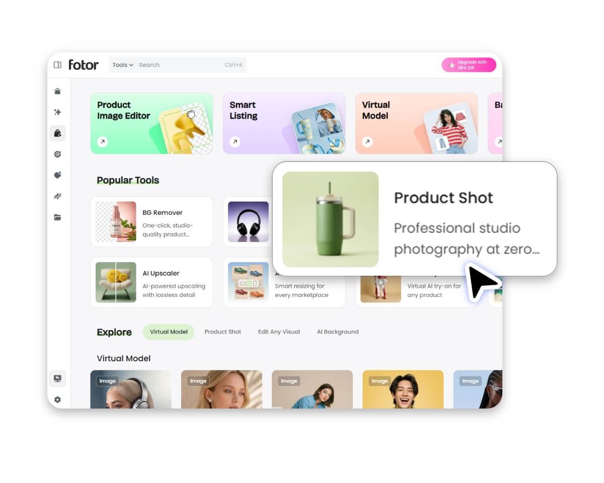 Select the tools related to product images you need in the fotor ai vibe marketing platform