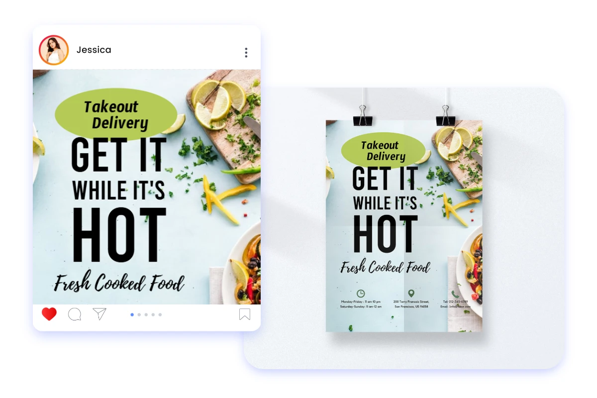 Share a digital business flyer about food promotion on ins