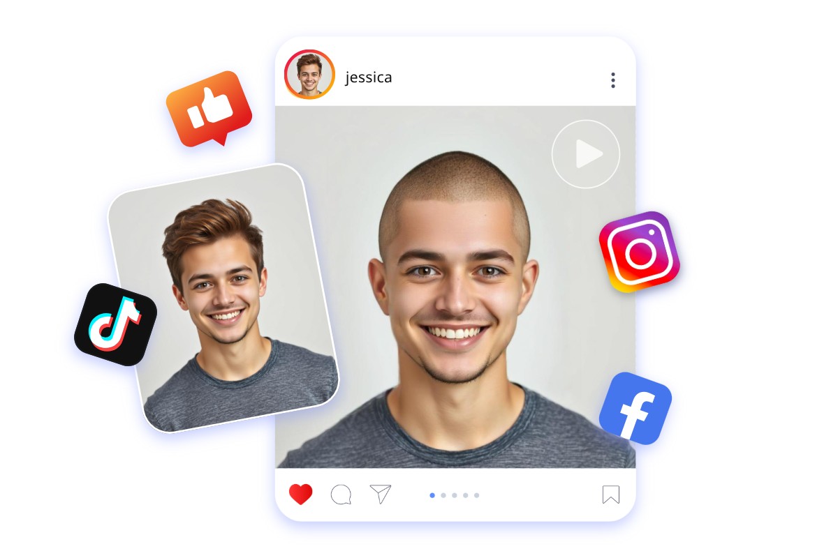 Share a dynamic buzzcut transformation video of a handsome man on social media