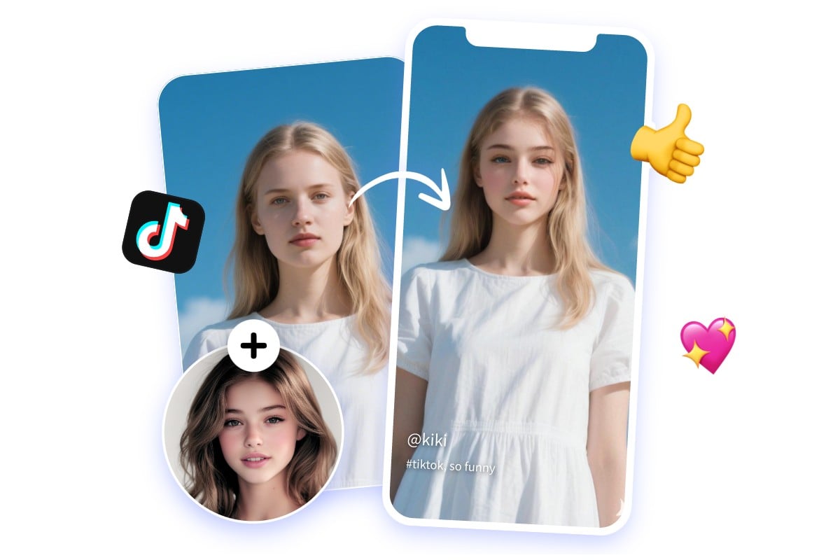 Share a face mashup image of a brunette and a blonde girl on social media