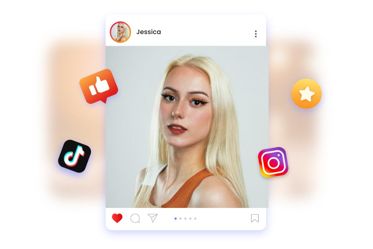 Share a photo of an ai makeup girl on social media