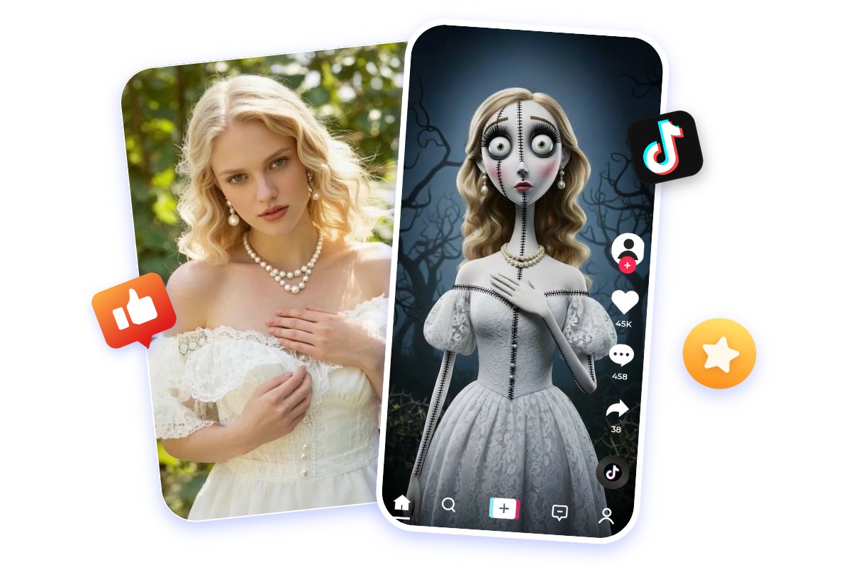 Share a tim burton style clip of the beautiful girl on tiktok and ins