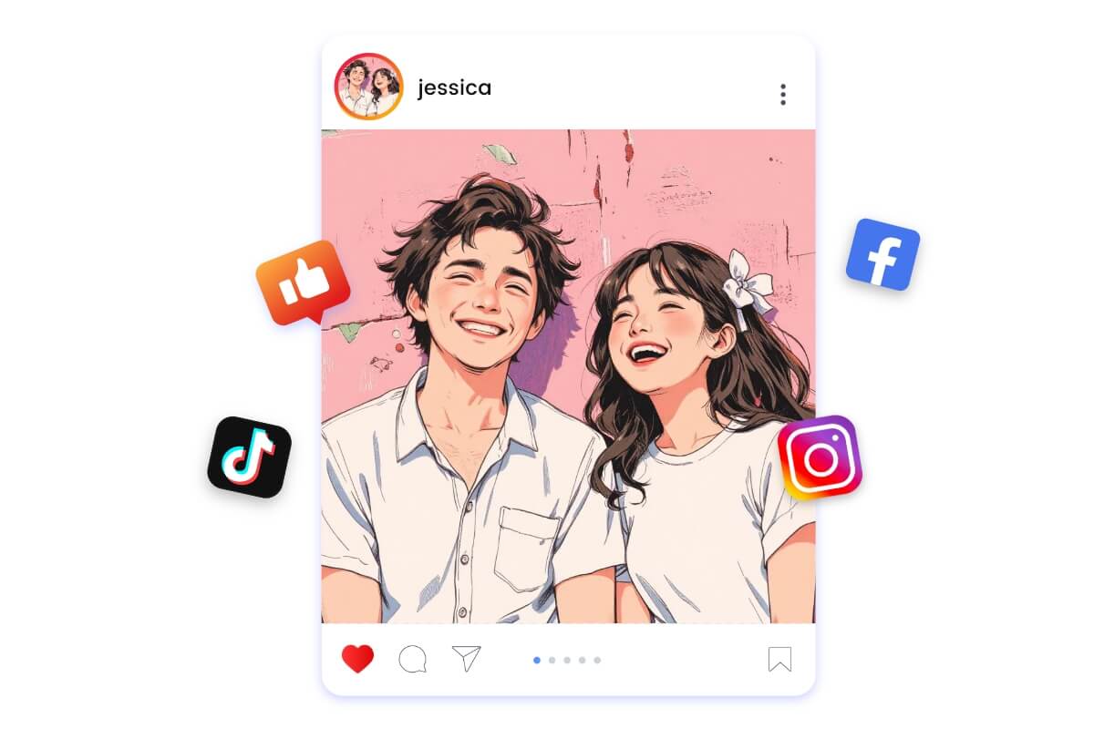 SNSでAIカップルアイコンをシェア