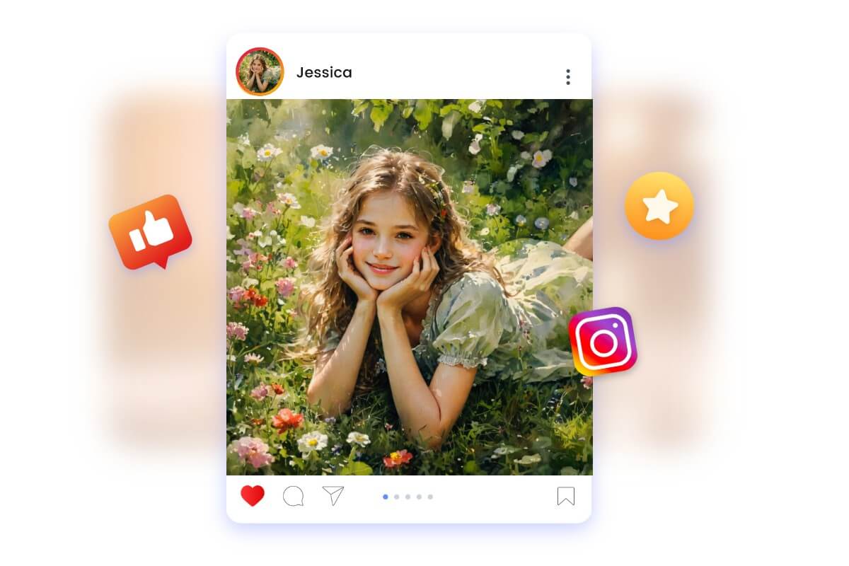 Share an ai painting of a beautiful girl to social media