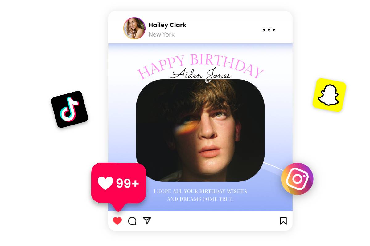 Share birthday wishes with name and photo on social media