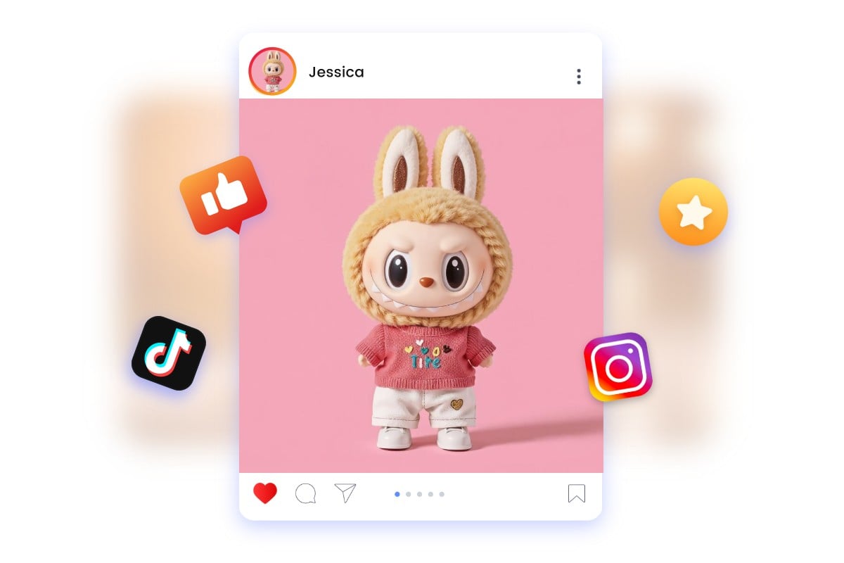 Labubu-Bilder auf Social Media teilen