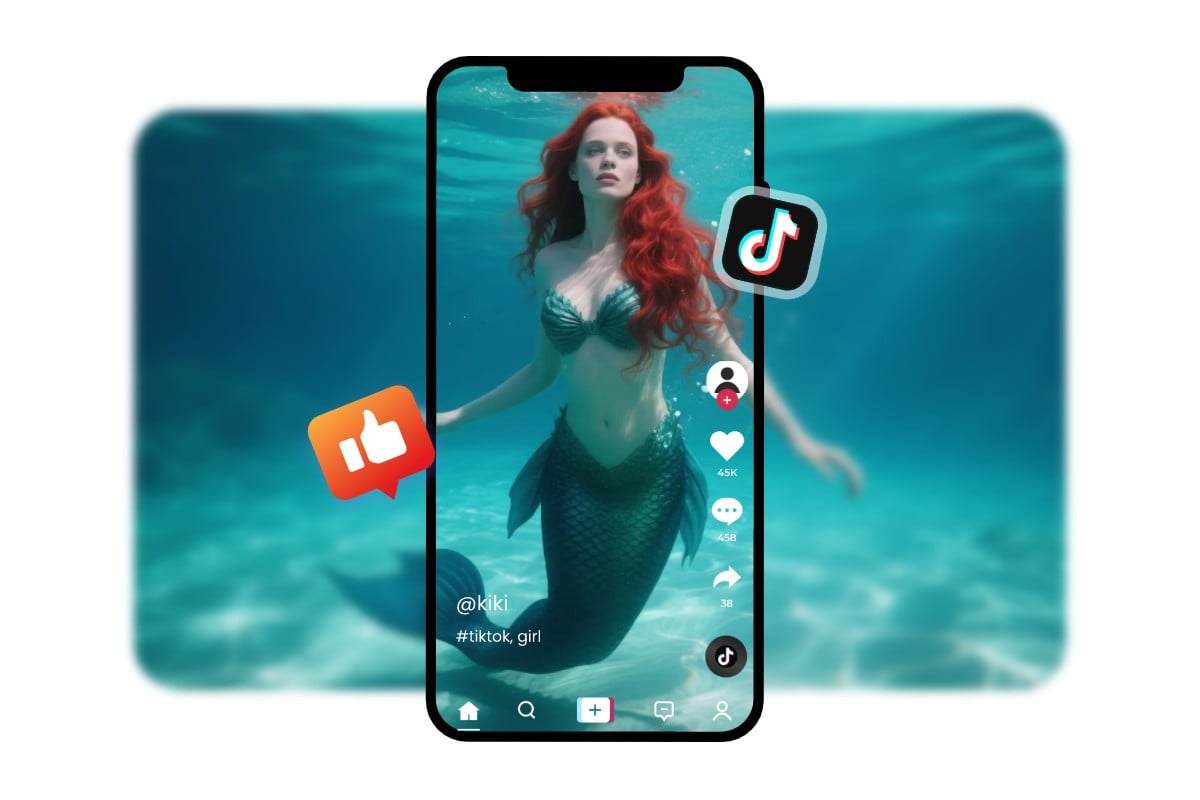 Share trendy AI mermaid transformation video on Tik Tok and more social media platforms