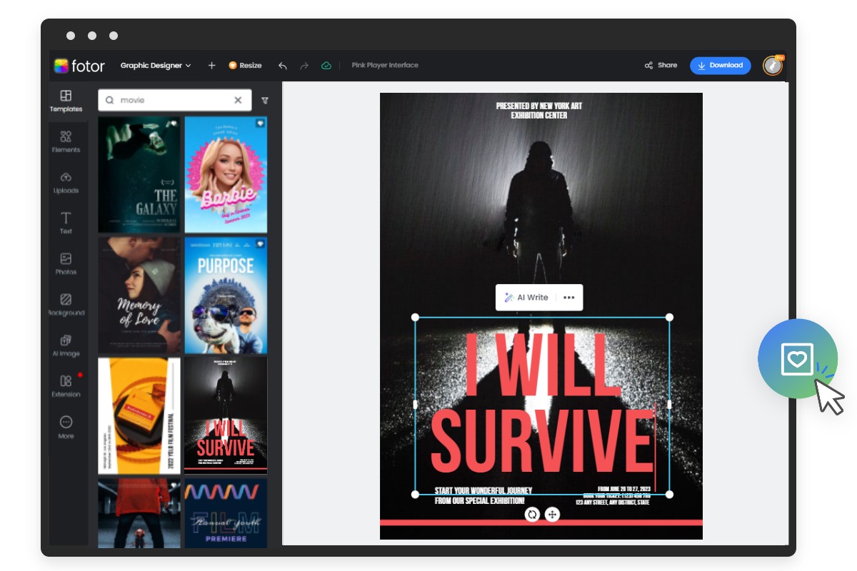 show movie poster maker dashboard and vairous templates