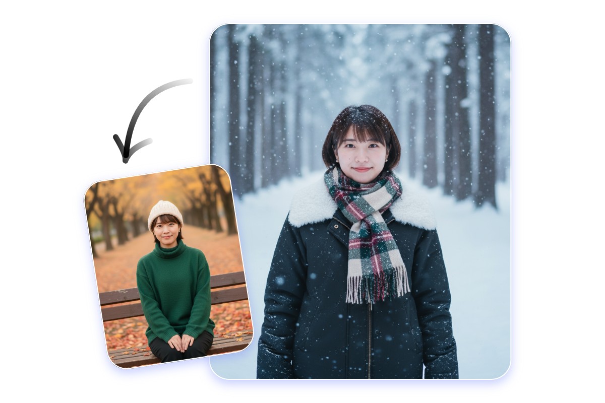 AI雪加工で背景を雪景色に差し替え