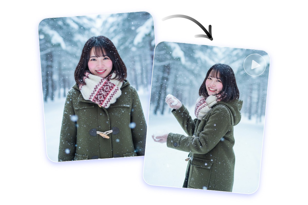 雪が降る冬のシーンをAI雪加工動画で再現