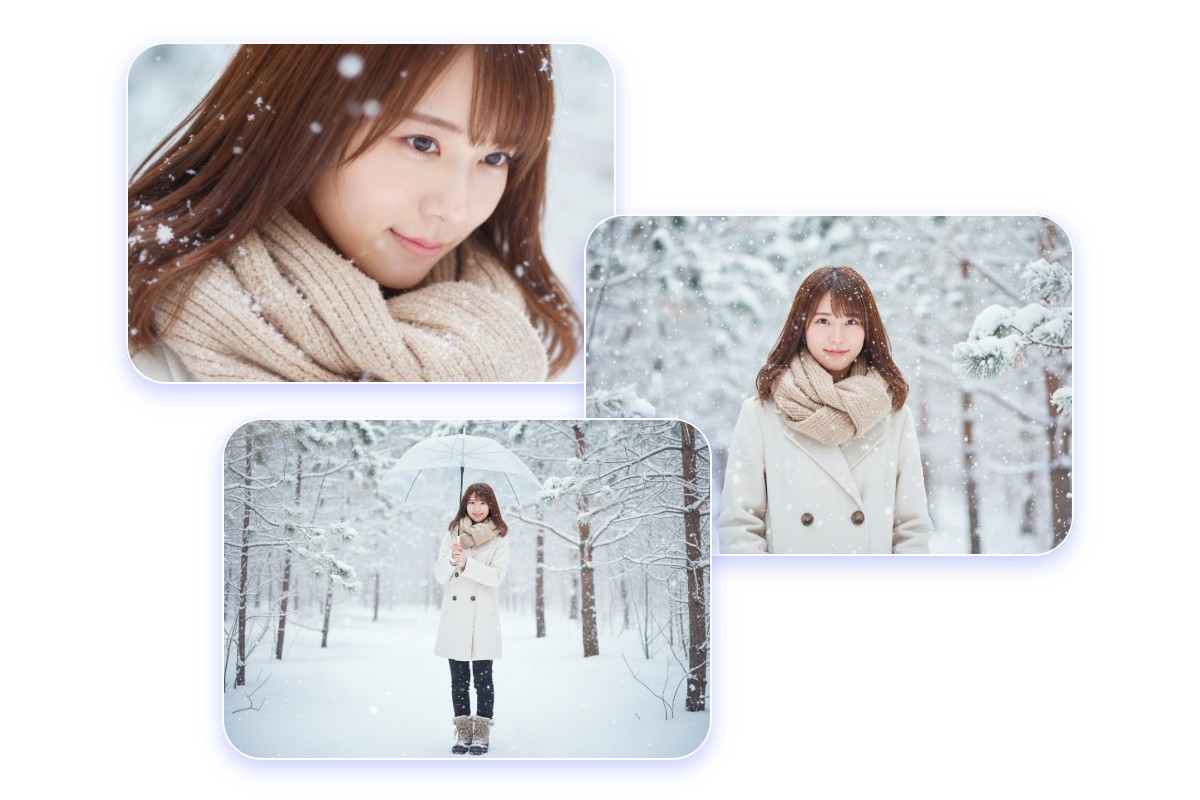 生成する視点やタイプを変えて楽しむ雪加工写真