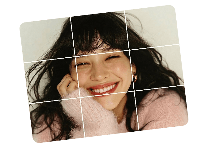 笑っている女子の写真を九分割する