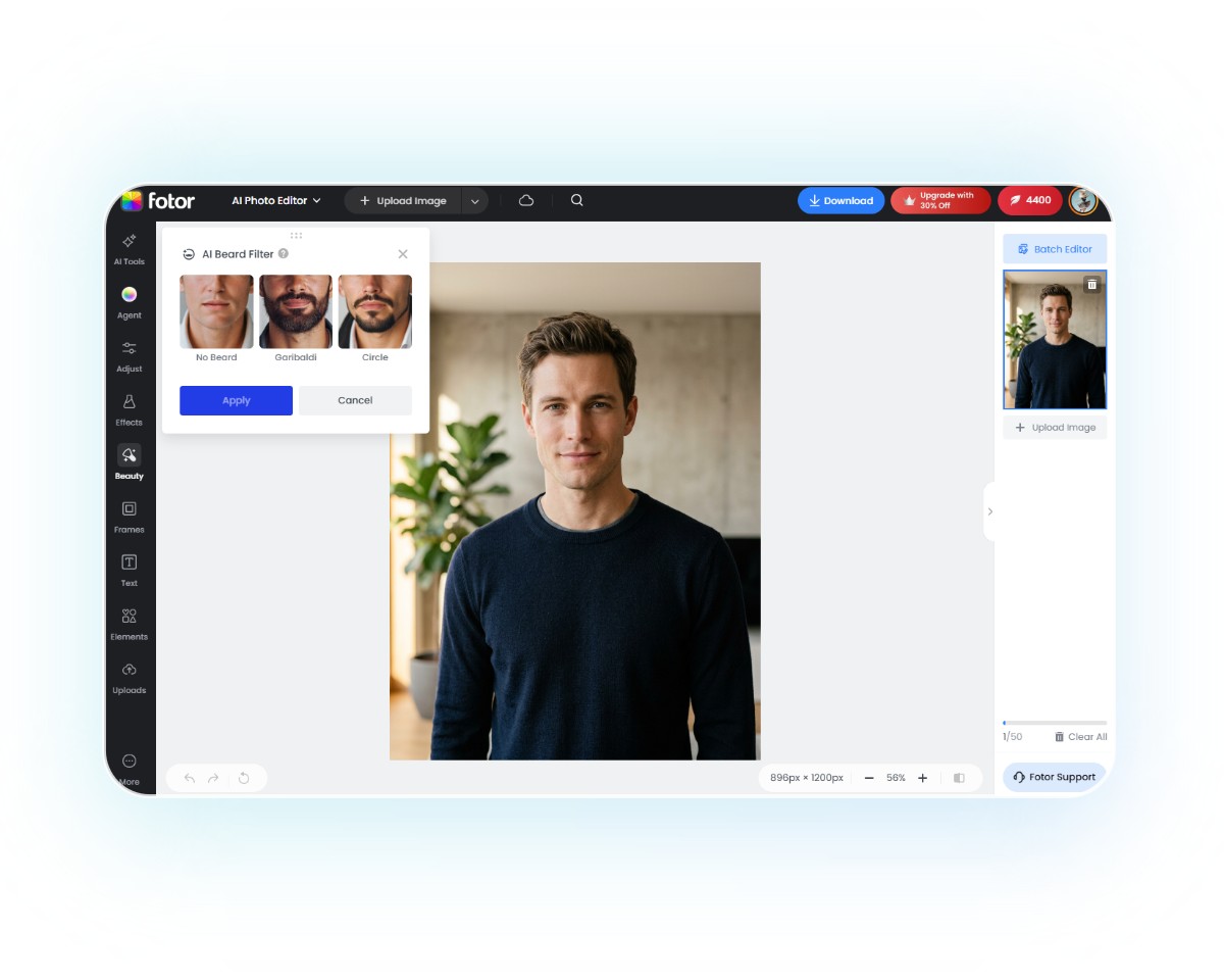 Step 1 upload a clear front facing photo
