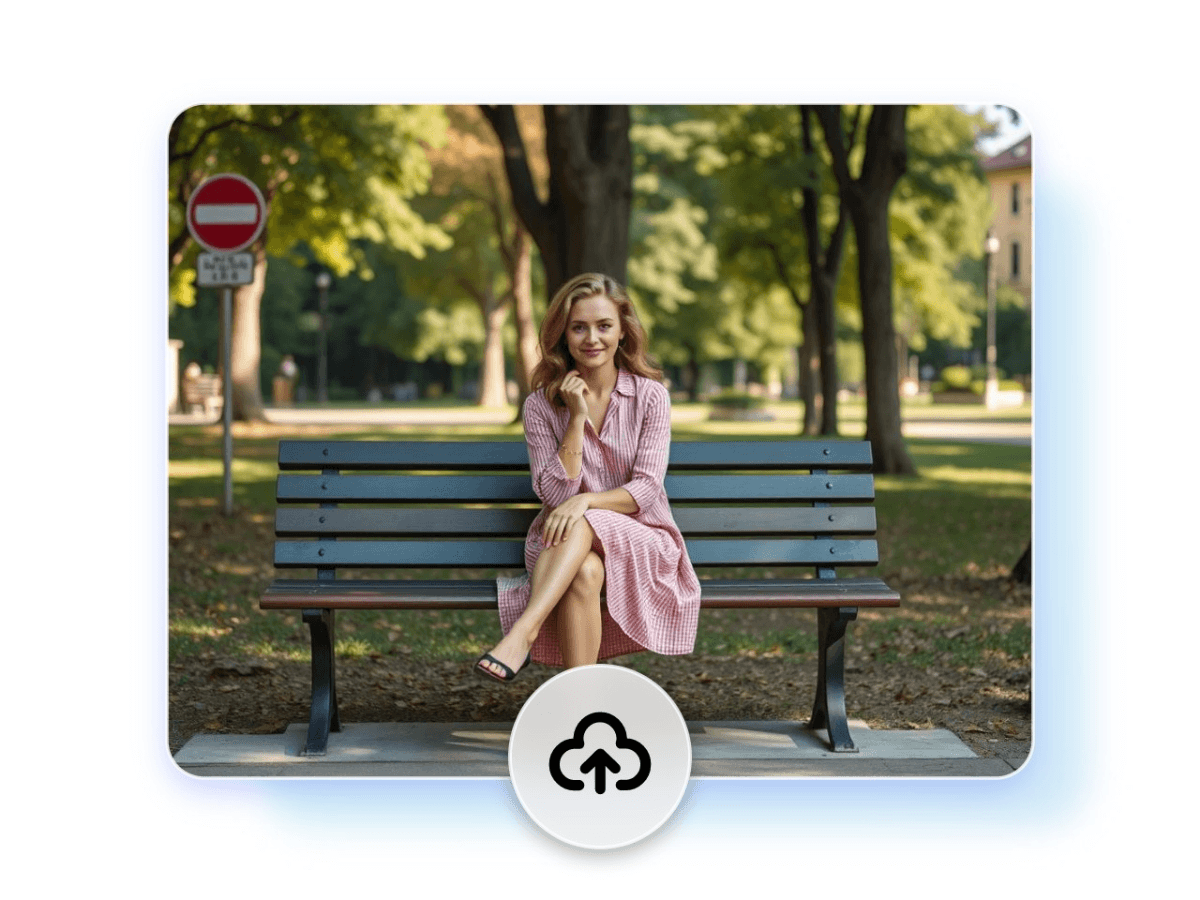 Step 1 upload a picture featuring a woman sitting on a park bench