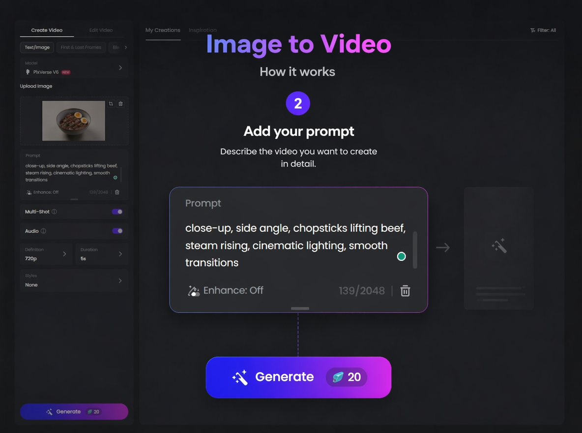 Step 2 to enter prompts for the video
