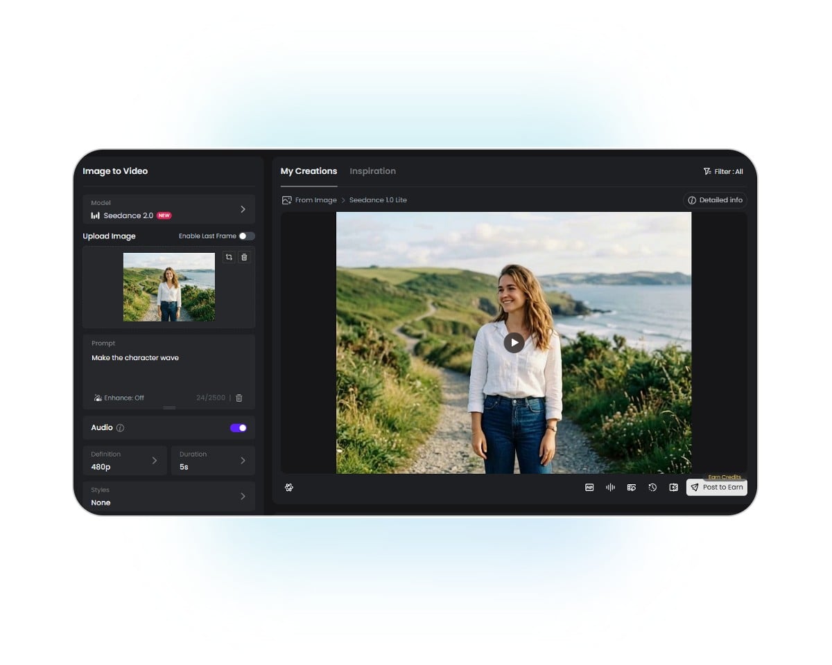 Step 3 customize relevant settings in fotor ai image to video ai generator and generate a video that makes the woman at the beach come to life