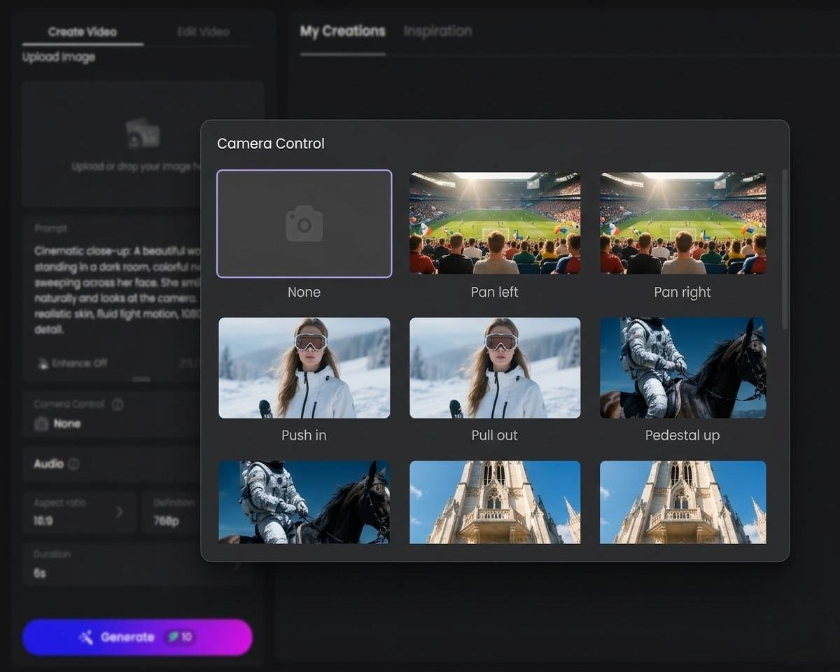 Step 3 customized settings for camera control and other parameters for the video to be generated