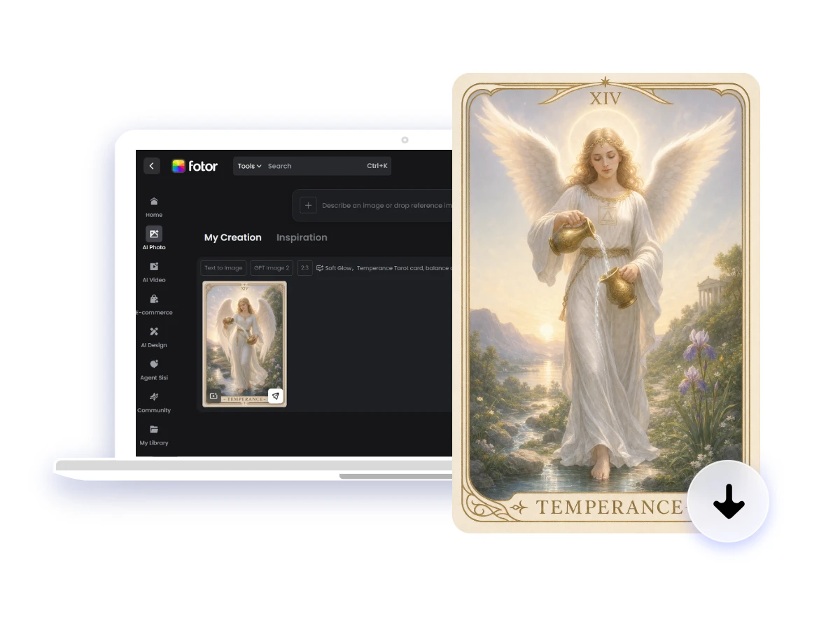 Step 3 download the AI generated Temperance tarot card for free