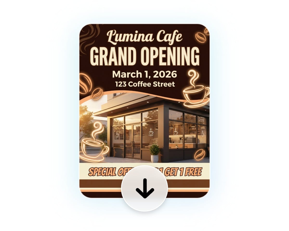 Step 3 download the AI generated flyer design in 4 K quality in PNG format