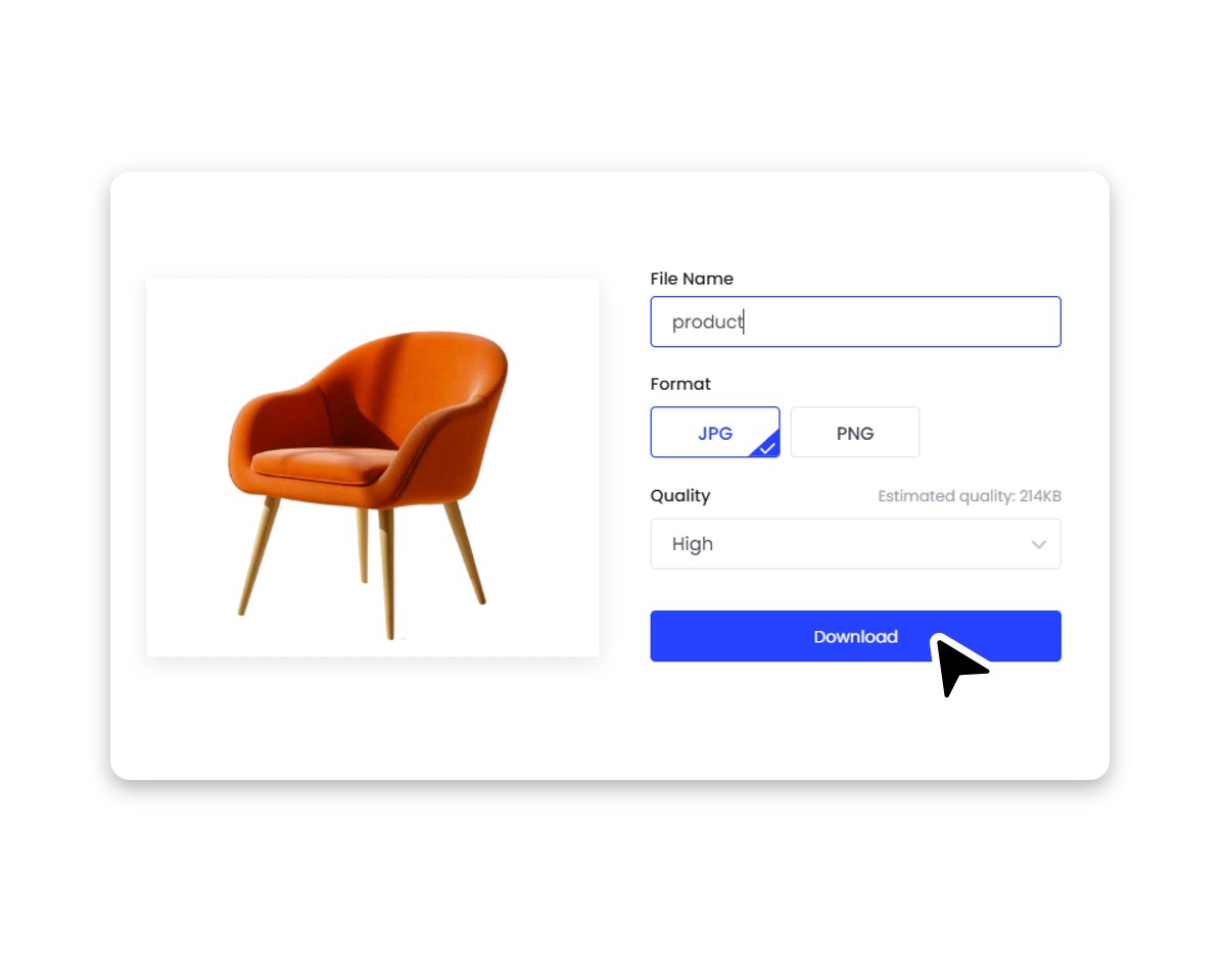 Step 4 download the background removed chair product image as a transparent png