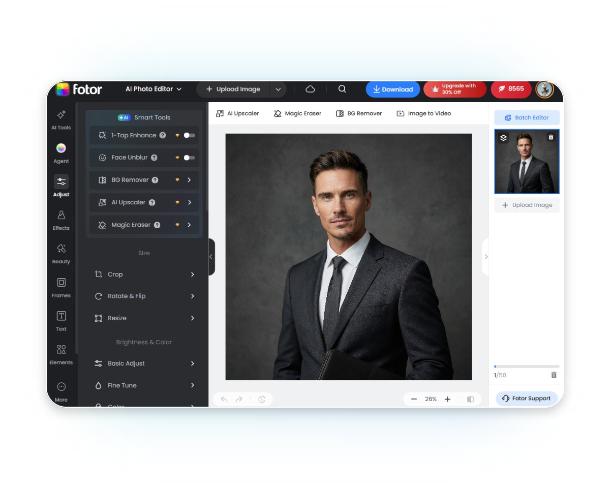 Step three edit generated resume photo with Fotor