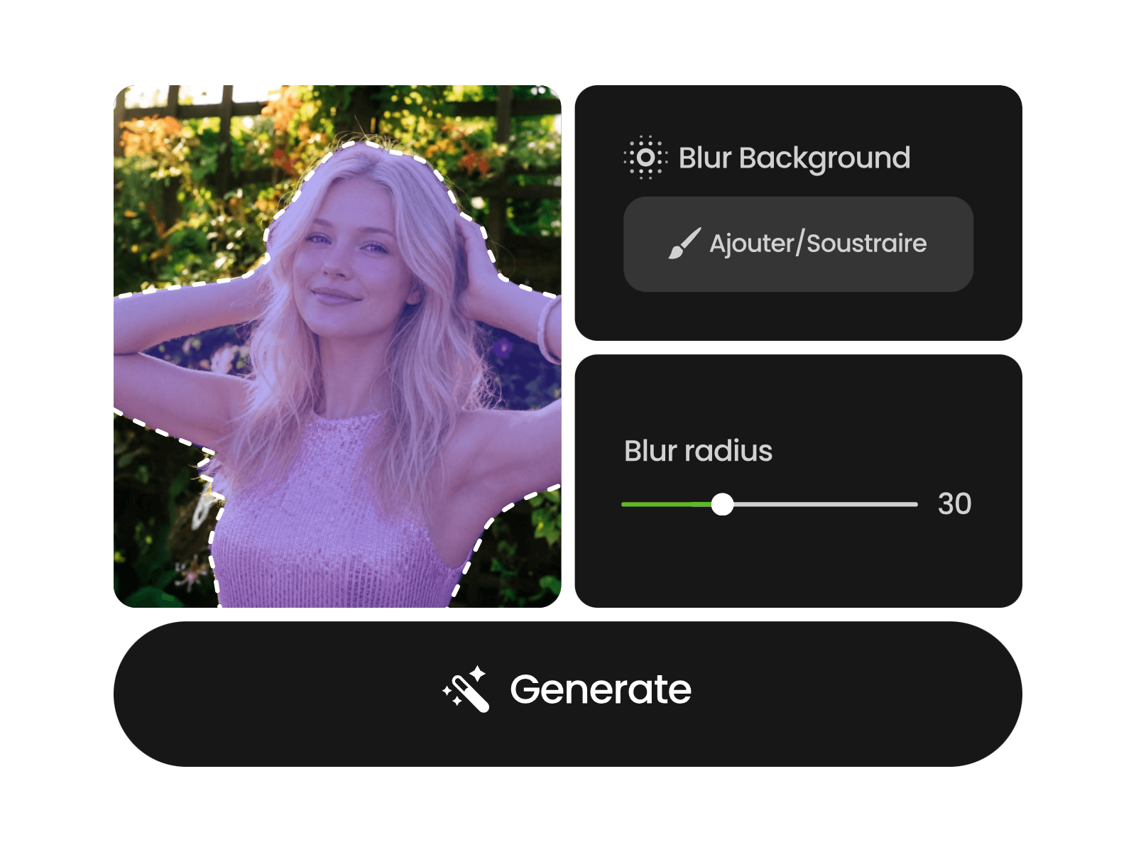 Step three to adjust blur intensity and focus area
