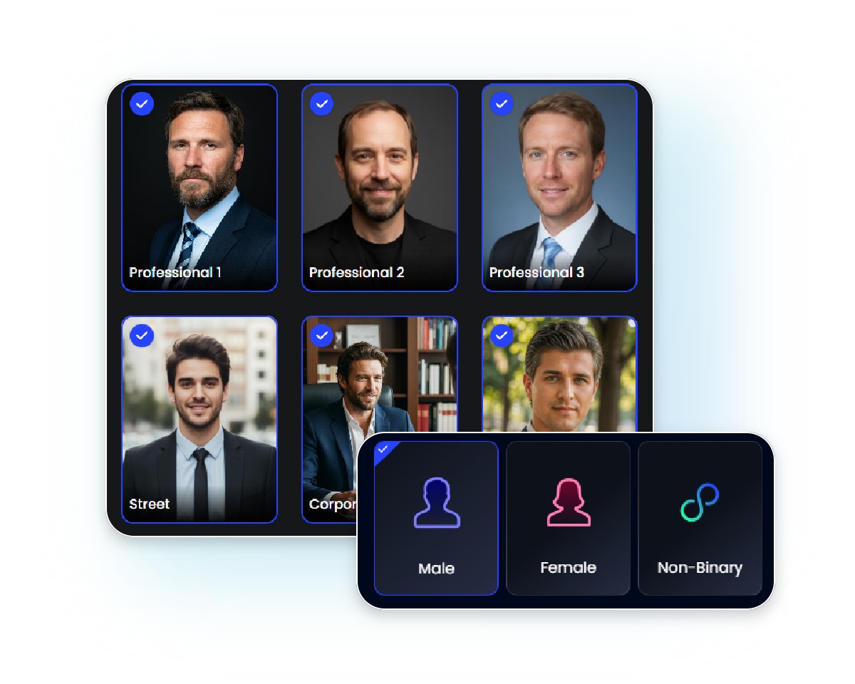 Step two choose your gender and headshot style