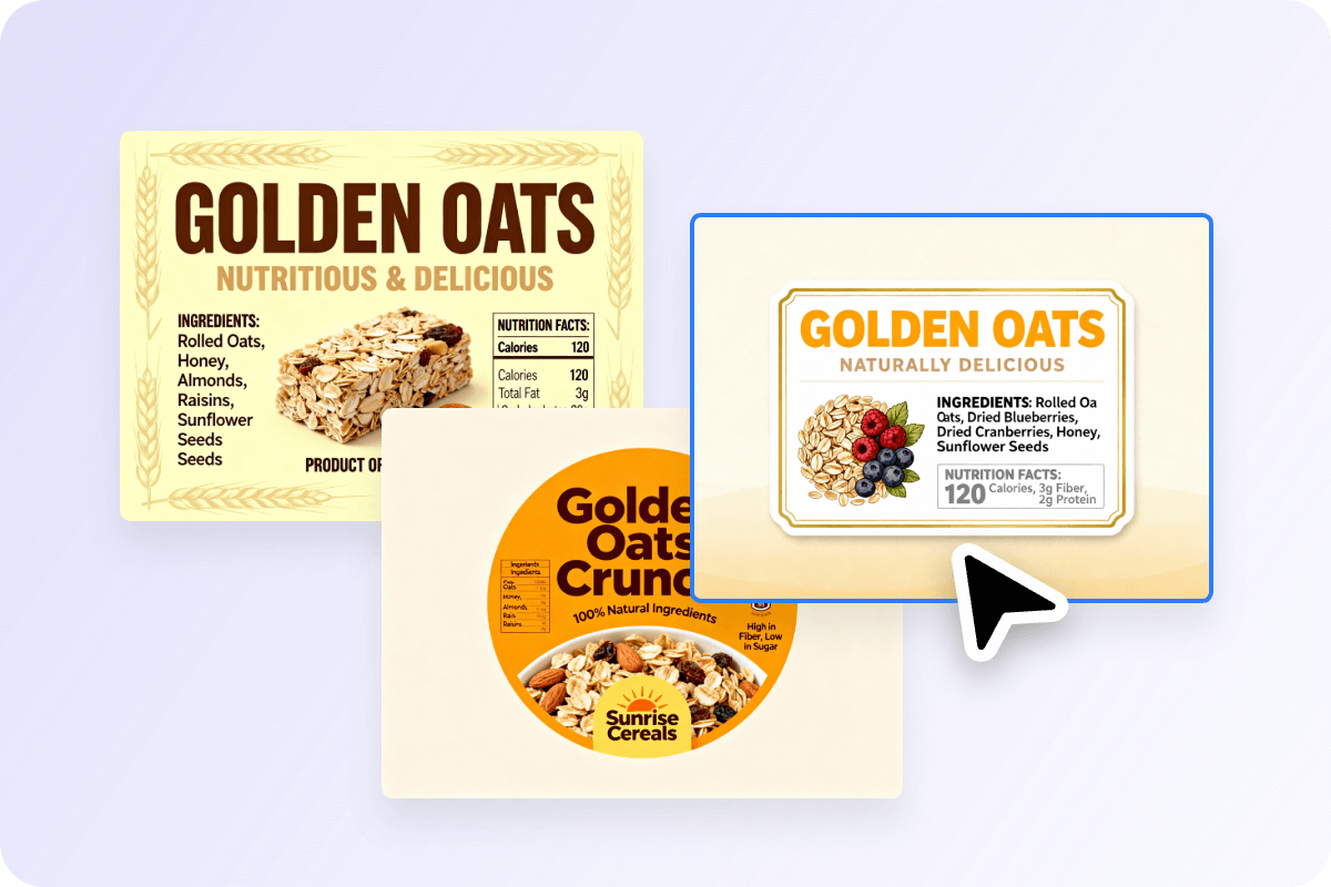 Step two generate multiple label designs for oats with fotor