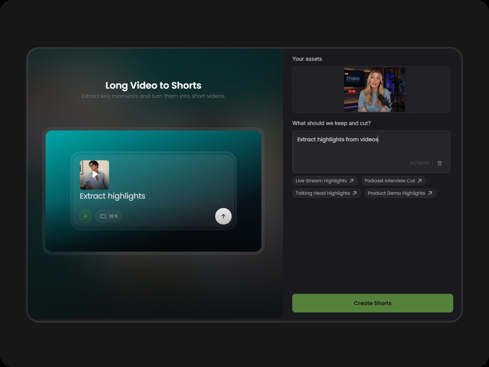 Step two upload your asset and enter a prompt into the ai highlight video maker