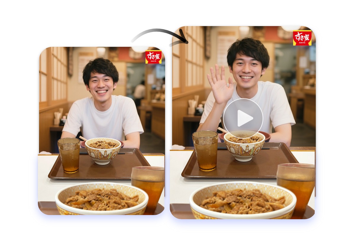 作成した推しとすき家に行ける画像を動かして楽しもう