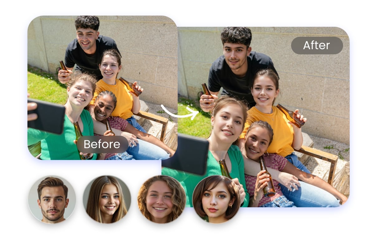 Mehr als zwei Gesichter mit Fotor KI Face Swapper austauschen