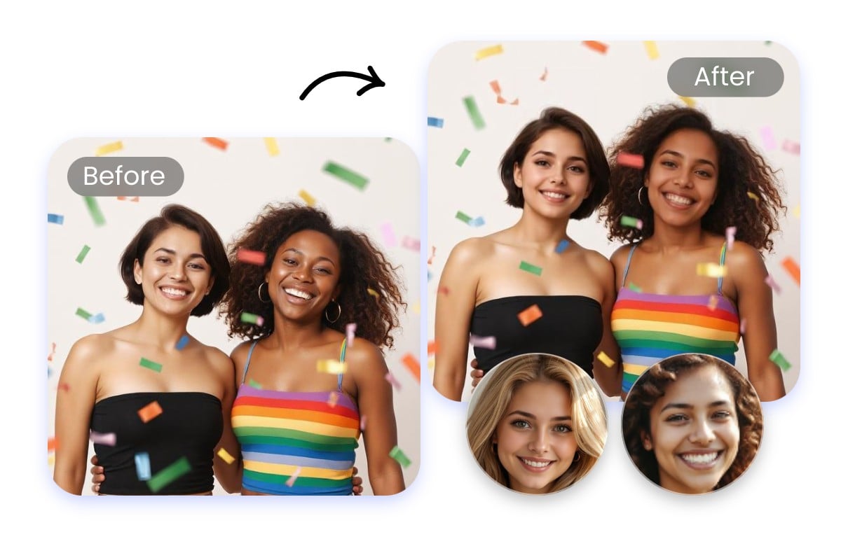 Gesichter im Gruppenporträt von zwei Frauen mit zwei anderen Gesichter ersetzt