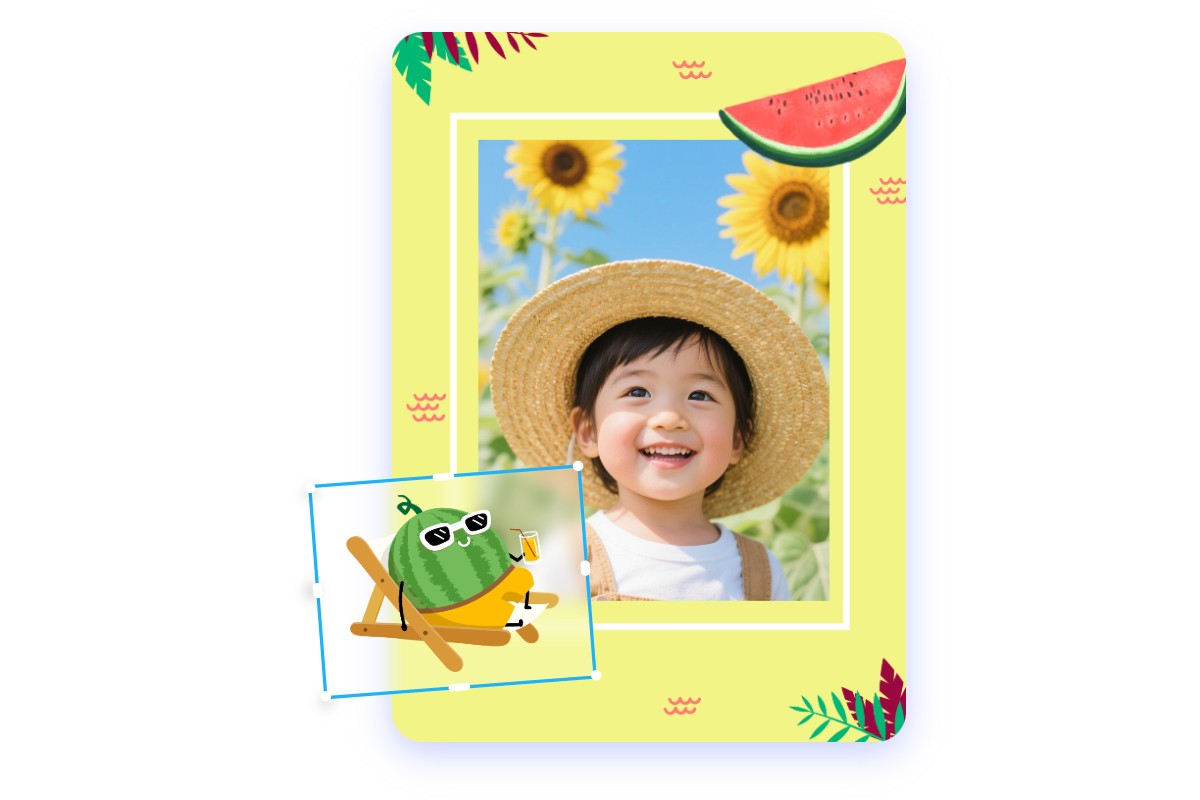 写真にスタンプをぺたっ！暑中見舞い風にアレンジ