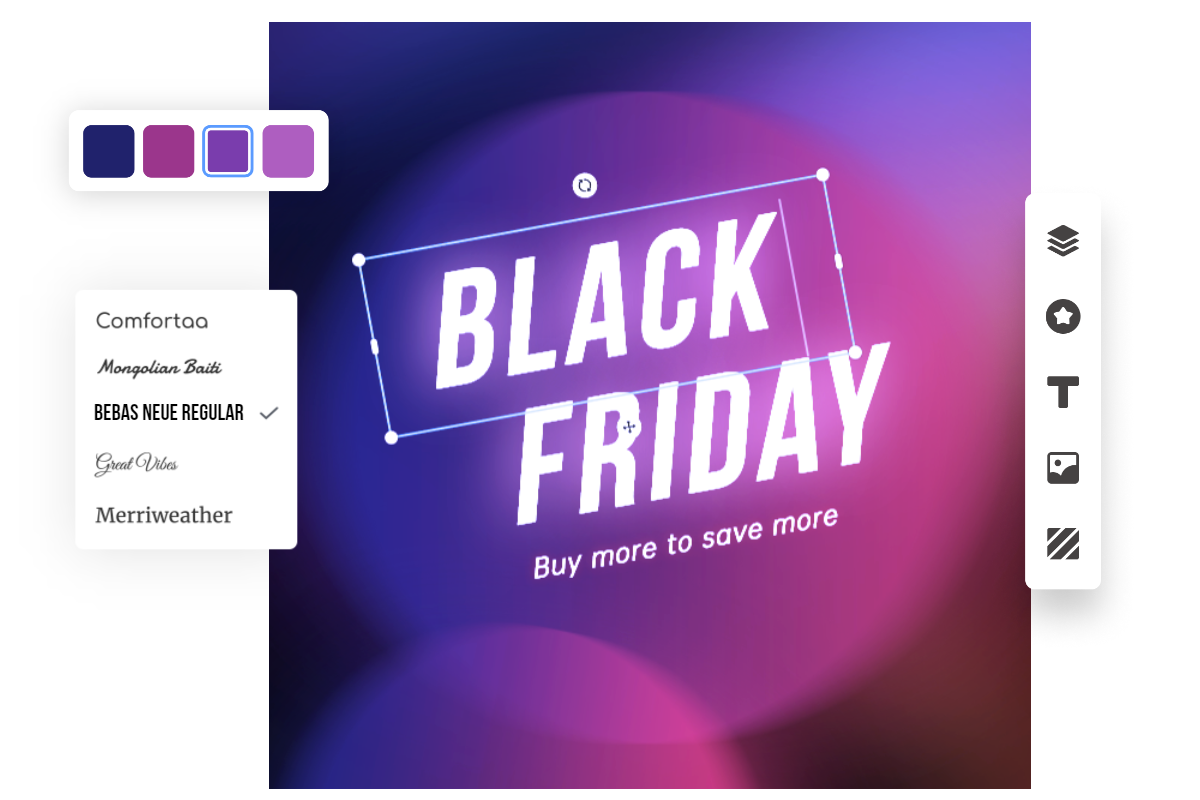 Text with purple background and adjustment boxes