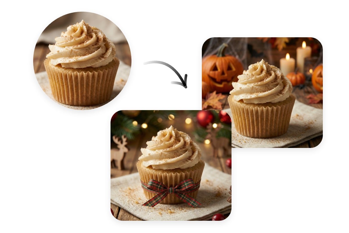 The before and after effect of using fotors ai background generator to create festive marketing assets