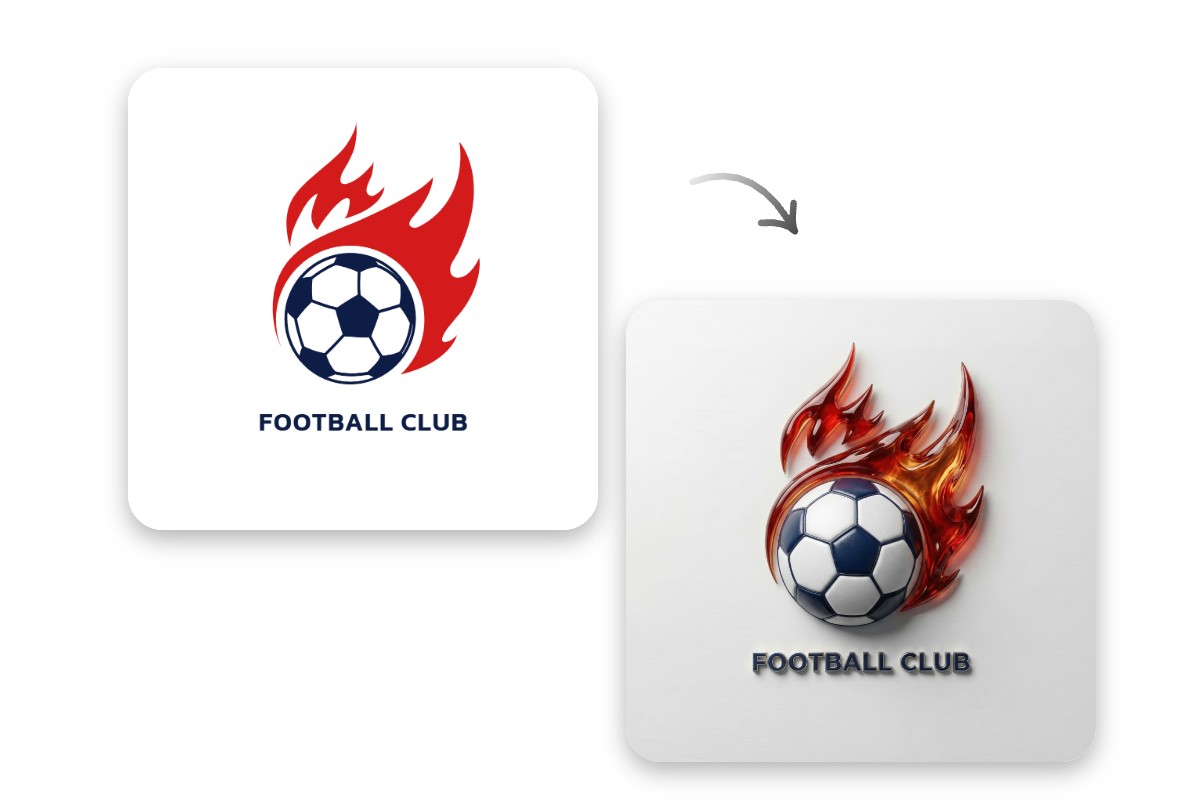 Vorher und Nachher-Effekt des Logo-Bilds mit dem KI-2D-zu-3D-Konverter von Fotor