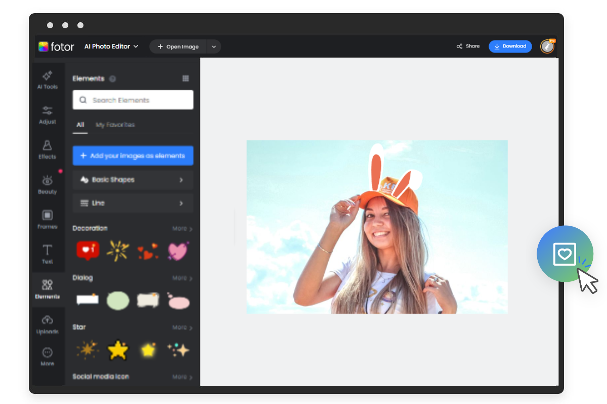 The interface of add stickers to your photos in fotor