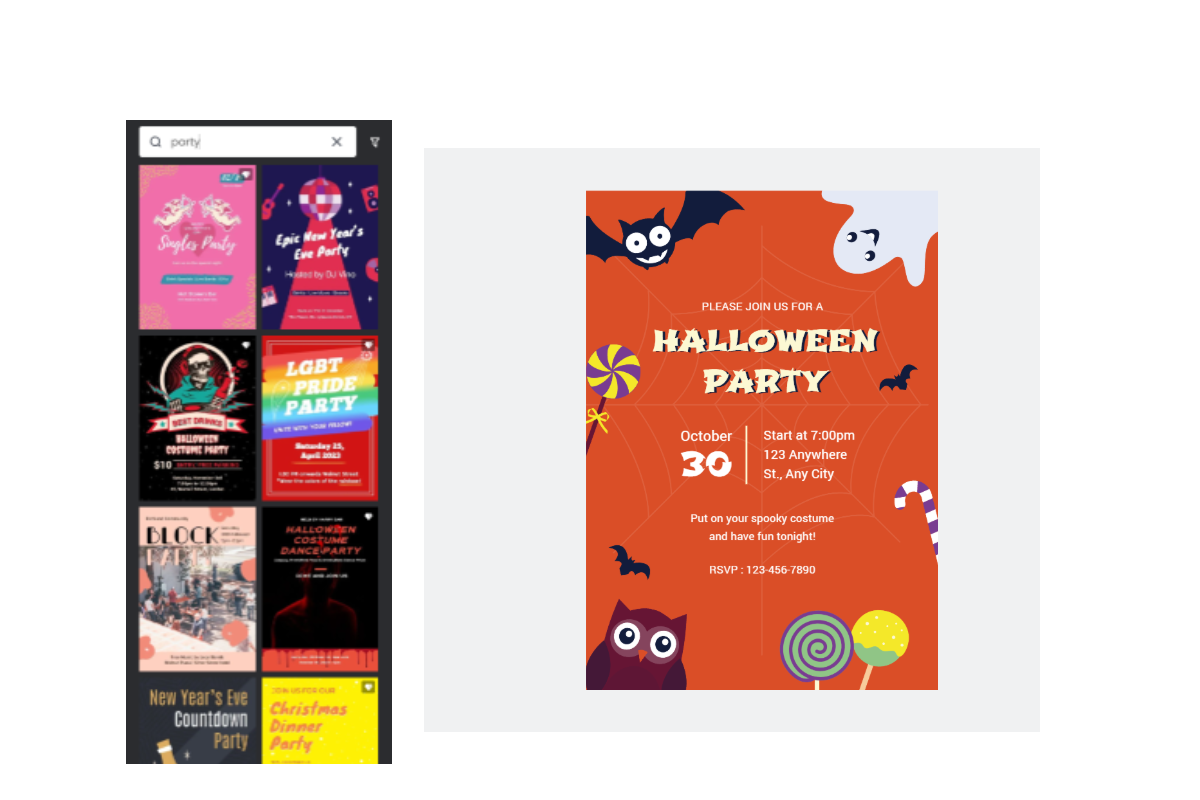 The user interface of design party flyers